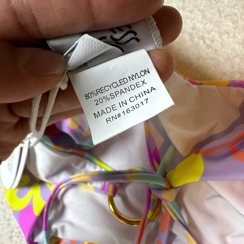 Princess Polly‎ Retro Floral Side Tie Bikini Bottoms Gold O-Ring Purple Multi 12